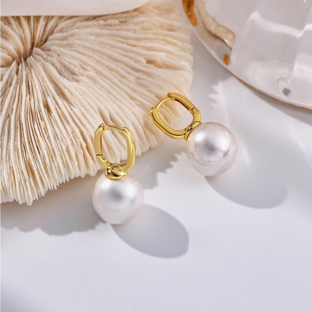 14k Gold Plated and White Pearl Earrings
